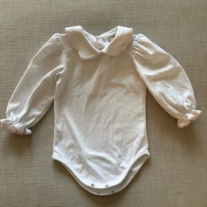 Beaufort Bonnet Company White Long Sleeve Baby Onesie with Pink Bows | 12-18M